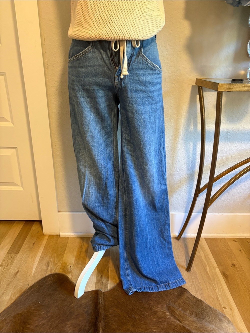 Pilcro Wide Leg Blue Tie Waist Women’s Jeans 24 Tall